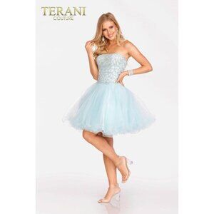Clearance Elegant Homecoming Prom Strapless Beaded Evening Tulle Dress 231P0565